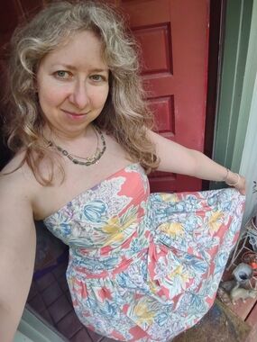 Coral 80s Floral Strapless Sundress